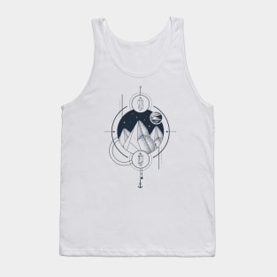 Creative Illustration In Geometric Style. Adventure, Nature, Travel, Mountains And Crystals Tank Top